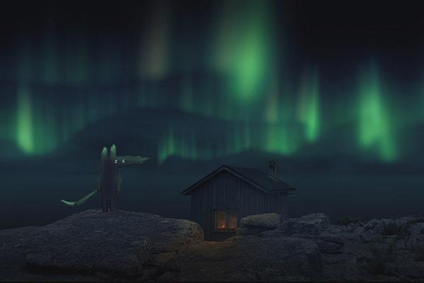 Animoidut kettu ja revontulet / Animated fox and northern lights