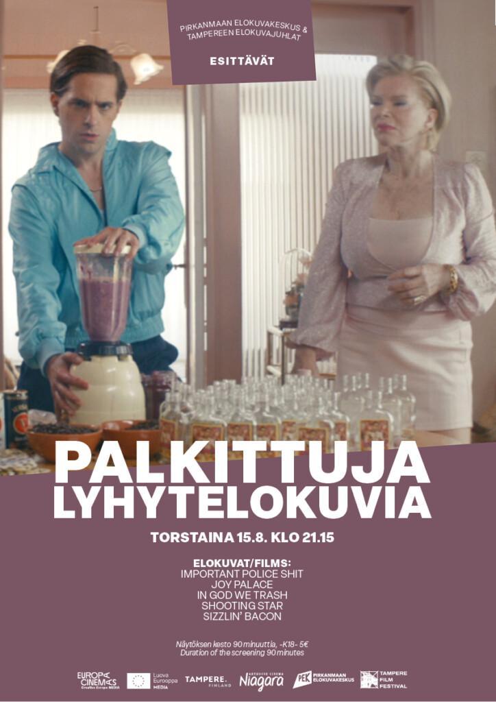 Palkittuja lyhytelokuvia torstaina 15.8. klo 21:15. Elokuvat / Films: Important Police Shit, Joy Palace, In God We Trash, Shooting Star, Sizzlin’ Bacon. Näytöksen kesto 90 minuuttia, K18, 5 €.